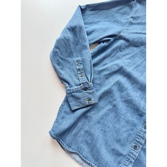 BODEN Fiona Indigo Cotton Denim Tie Neck Button Down Shirt Top, Size 12 - Picture 11 of 15